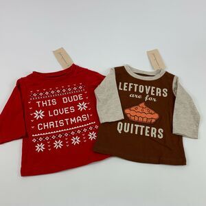 First Impressions Baby Boys LOT OF 2 Holiday Christmas Long Sleeve T-Shirt 0-3M